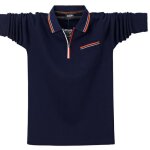 Polo homme manches longues col rabattu zippé printemps en coton casual - bleu marine Polo homme manches longues col rabattu zippé printemps en coton casual - bleu marine