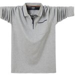 Polo homme insfity - manches longues col rabattu zipp� - coton - gris clair