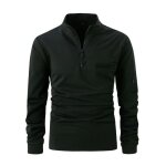 Polo homme manches longues regular fit col  fermeture clair casual polo shirt - insfity - noir