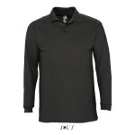Polo homme - sols - noir - manches longues - 100% coton peign� - maille piqu�e 210