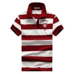 Polo homme à rayures manches courtes Été casual t - shirt en coton couleur contraste - rouge Polo homme à rayures manches courtes Été casual t - shirt en coton couleur contraste - rouge