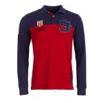 Polo homme river woods en coton - manches longues - coupe tight fit - navy / red - rouge - homme