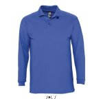 Polo homme - royal - manches longues - 100% coton peign� - maille piqu�e 210 - bleu