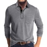 Polo homme t - shirt manches longues avec poche grande taille couleur unie printemps et automne - taille ...
