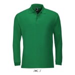 Polo homme vert prairie - manches longues - maille pique 210 - 100% coton peign ringspun