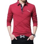 Polo manches longues homme en coton slim fit t shirt v�tements homme - rouge