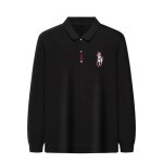 Polo � manches longues - noname - noir - regular - col polo - coton m�lang�
