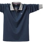 Polo manches longues regular fit en coton - bleu marine - insfity - homme - grande taille