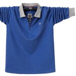 Polo manches longues regular fit en coton mi - saison - bleu - insfity