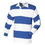 Polo de rugby ray� � manches longues 100% coton pour homme - front row - bleu / blanc / bleu roi - sports ...
