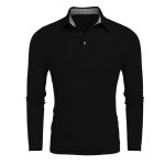 Polo t - shirt homme manches longue col revers couleur unie - noir Polo t - shirt homme manches longue col revers couleur unie - noir