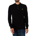 Polo tricot� � manches longues en laine m�rinos - lyle & scott - homme - col polo - noir