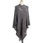 Poncho femme avec franges col v asym�trique cape d�contract�e en tricote crochet