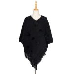 Poncho femmes - funmoon - cachemire - noir - hiver - tricot