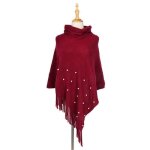 Poncho femmes - funmoon - cachemire tricot� - rouge - hiver - ch�le cardigan