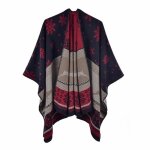 Poncho femme imprime ch�le jacquard chaude epais motif noel automne - hiver - rouge