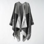 Poncho femme simili laine chaud hiver imprim� 130 x 155 cm - noir