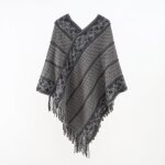 Poncho femme simili laine chaud hiver rayure 123 x 155 cm - gris