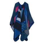 Poncho femme simili laine - insfity - motif l�opard - taille unique - bleu