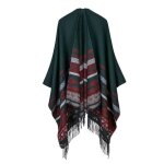 Poncho femme simili laine - insfity - vert - frange - taille unique - 130 x 150 cm