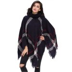Poncho femme - zewow - col roulé - hiver - franges - bleu Poncho femme - zewow - col roulé - hiver - franges - bleu