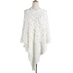 Poncho femme - zewow - col v asym�trique - franges - coton - d�contract�