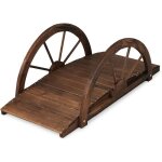 Goplus pont de jardin en bois de sapin carbonis� 100cmd�coration pont en arc avec cl�ture de s�curit� ...