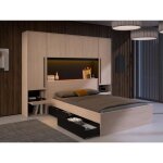 Pont de lit avec rangements - avec leds - l265 cm - coloris : naturel et noir - velona Pont de lit avec rangements - avec leds - l265 cm - coloris : naturel et noir - velona