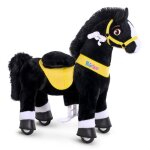 Ponycycle - jouet cheval  monter pour enfant - modle e - taille 3 - roulette peluche - noir