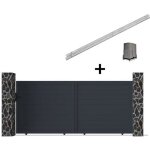 Portail �lectrique coulissant aluminium plein l374 x h165 cm anthracite - nazario