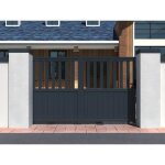 Portail �lectrique coulissant aluminium ajour� l314 x h140 cm anthracite en kit tarnos ii