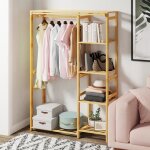 Portant penderie  vtements en bambou porte - manteau sur pieds avec rideau idal pour chambre salon ...