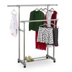 Relaxdays portant professionnel 2 tringles  vtements penderie  roulettes rglable h 95 - 165 cm l ...