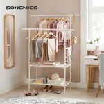 Portant à vêtements double barre en métal avec étagère de rangement à 2 niveaux songmics - blanc rdr02wt ... Portant à vêtements double barre en métal avec étagère de rangement à 2 niveaux songmics - blanc rdr02wt ...