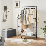 Portant  vtements double barre en mtal avec tagre de rangement  2 niveaux songmics - gris