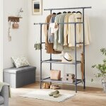 Portant � v�tements double barre songmics en m�tal avec �tag�re de rangement � 2 niveaux - gris