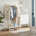 Portant  vtements double barre songmics en mtal avec tagre de rangement - blanc