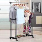 Portant v�tements - homdox - 2 barres extensibles - portable r�glable - capacit� poids 25 - 30kg