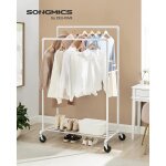 Portant � v�tements � roulettes - songmics - double tringle - �tag�re de rangement - blanc hsr060w01