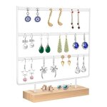 Porte - boucles doreilles à 3 niveaux présentoir à bijoux avec plateau en bois Porte - boucles doreilles à 3 niveaux présentoir à bijoux avec plateau en bois