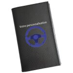 Porte carte grise en cuir noir volant personnalis� avec pr�nom