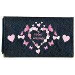 Porte chquier porte carte en cuir noir coeur personnalise avec votre coeur message