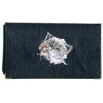 Porte chequier en cuir noir pour femme chien chat