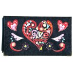 Porte chequier en cuir noir pour femme love peace