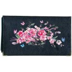 Porte chequier long en cuir noir pour femme cerisier