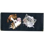 Porte chequier long en cuir noir pour femme chien chat
