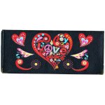 Porte chequier long en cuir noir pour femme love peace joy