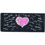 Porte chequier long en cuir noir pour femme peace fleur