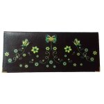 Porte chquier long portefeuille porte carte en cuir marron papillon vert