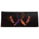Porte chéquier long portefeuille porte carte en cuir marron plume orange Porte chéquier long portefeuille porte carte en cuir marron plume orange